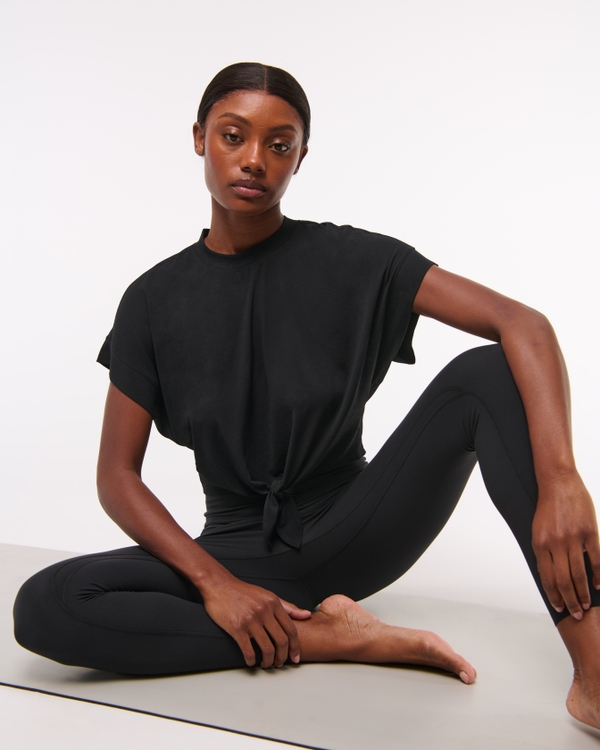 YPB Active Featherweight Tie-Front Tee, Black view 1